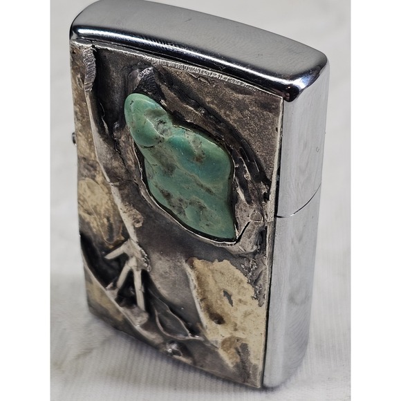 Gold and Sterling Silver Zippo Lighter Turquoise Inlay Limited Edition 44 of 500 - Picture 2 of 11
